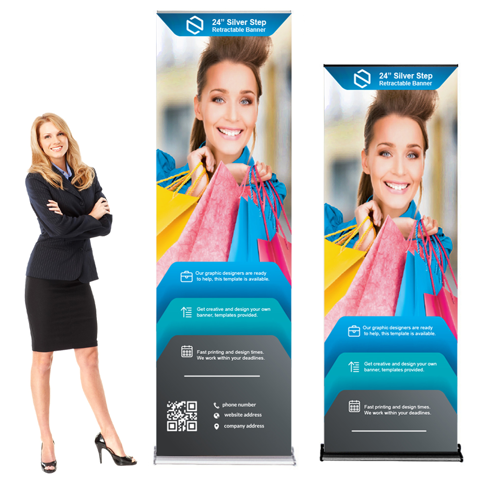 Personalized Silverstep Tabletop Fabric Graphic Package 24 X 76 Silver Stand & Graphic Clamp Bar