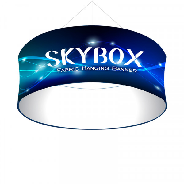 Skybox Round Banner Hanging Signage 10’w x 4’h with Custom Graphics 