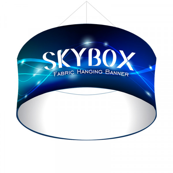Skybox Large Circle Hanging Display 10’w x 5’h with Custom Banners 